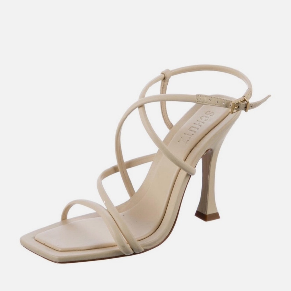 SCHUTZ Cream Stiletto Heels with Strappy Design